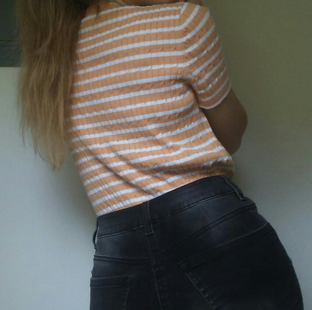 orange & white stripe top